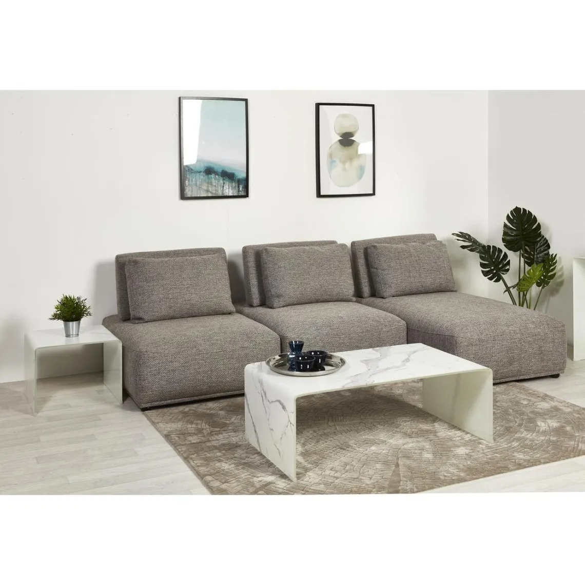 Table d'appoint en verre finition marbre MARBLE Blanc  | 3 Suisses