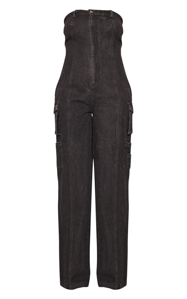 Tall Combinaison bustier cargo noir délavé à détail poches