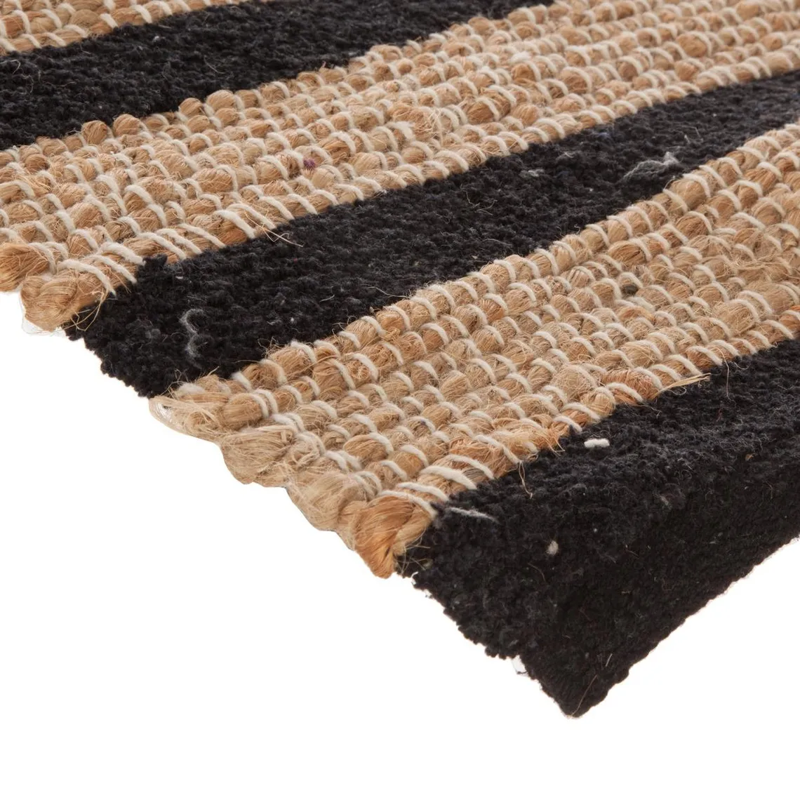 Tapis jute à motifs franges noir 60X90  | 3 Suisses