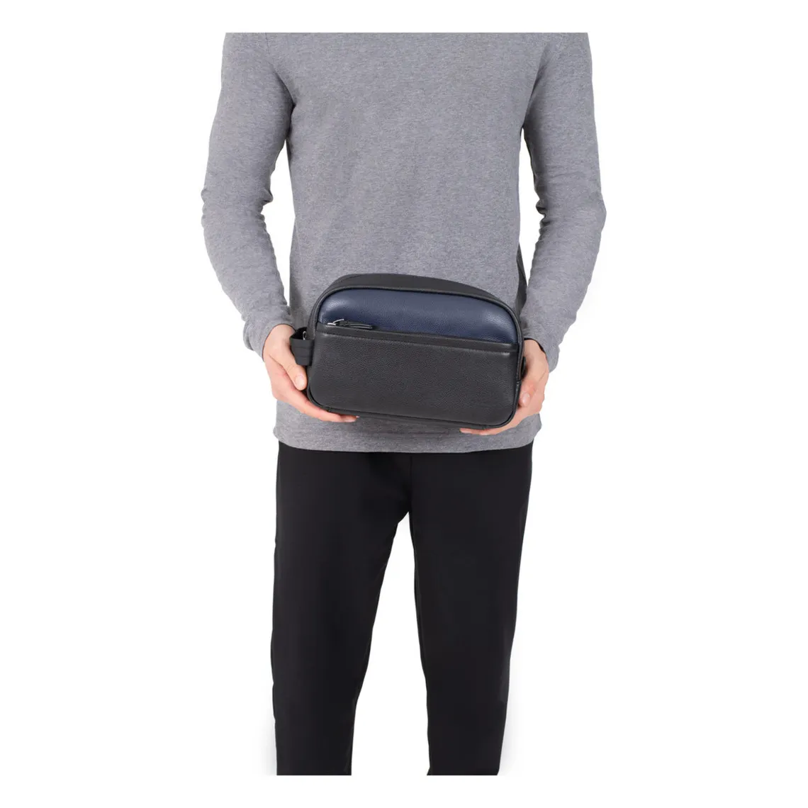 Trousse de toilette - Cuir de vachette - Noir/Taupe - Duo | 3 Suisses