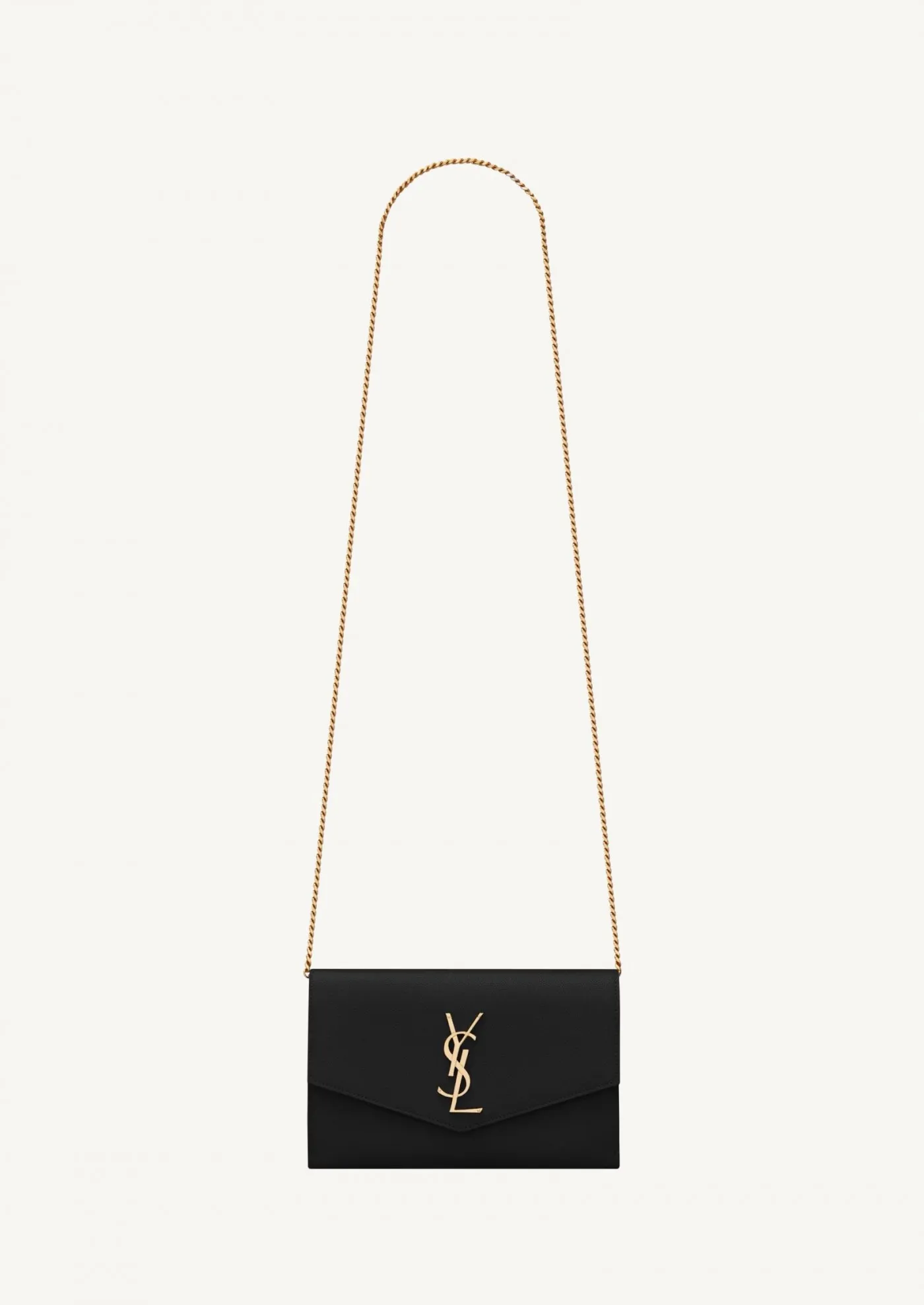 Uptown chain wallet en cuir grain de poudre noir - Saint Laurent