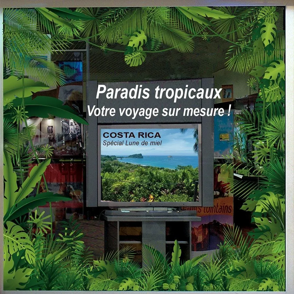 Vitrophanie frise de feuillages exotiques - 49,5 x 135 cm