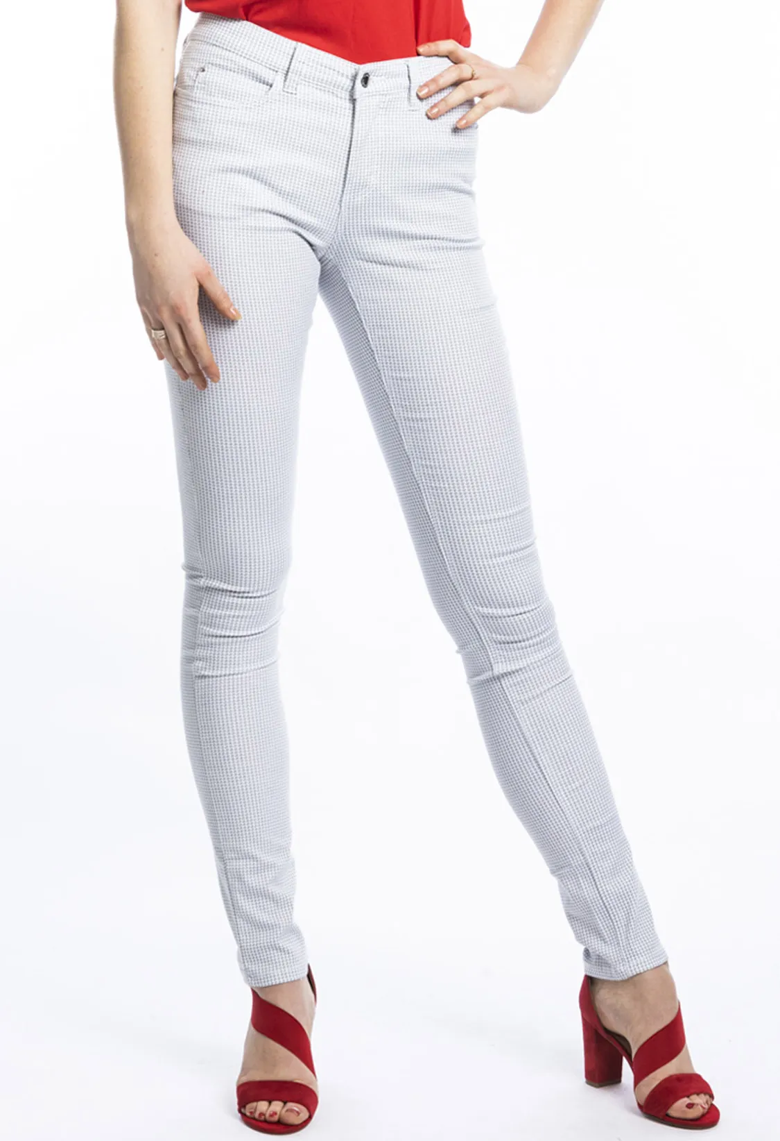 Wonderjeans skinny L38 pouces, imprimé minimale blanc-gris